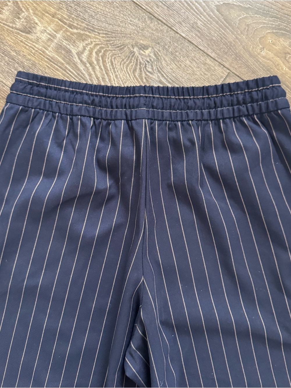 GAP Navy Blue Pinstripe Pull-On Wide Leg Pants Elastic Waist Drawstring Size S - Picture 7 of 7